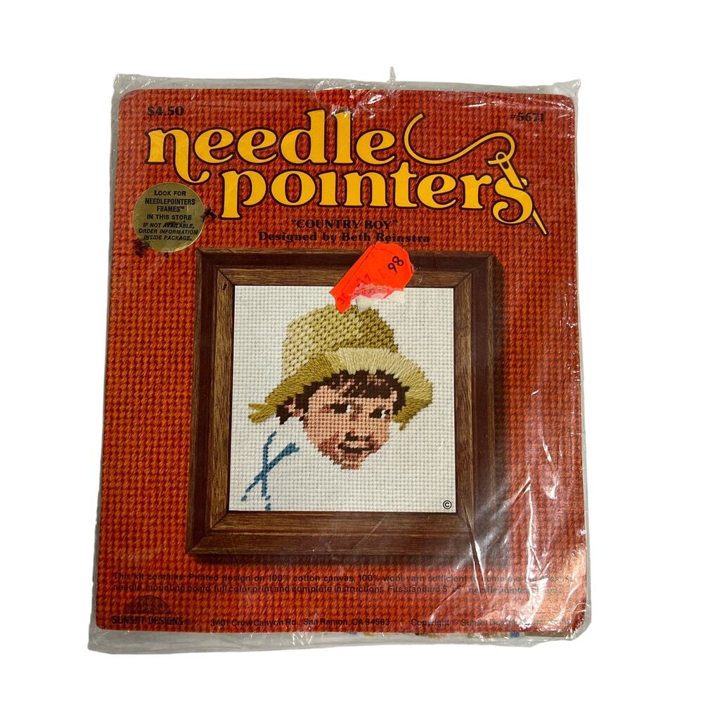 SUNSET DESIGNS Needle Pointers Country Boy Needlepoint Kit 5671 5x5 Vintage
